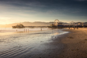 USA, California, Los Angeles, Santa Monica Pier, sunset on the beach USA, California, Los Angeles, Santa Monica Pier, sunset on the beach